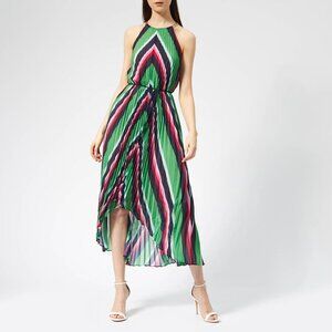NWT Ted Baker London Shannah Striped Pleated Hi-Low Maxi Dress Halter Nack